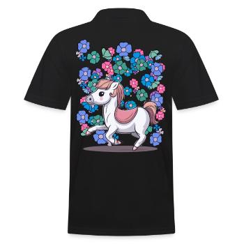 Bébé Poney Cheval Chevaux Enfants Enfant Fleurs - Polo Homme - noir - Dos - Kai (181cm)