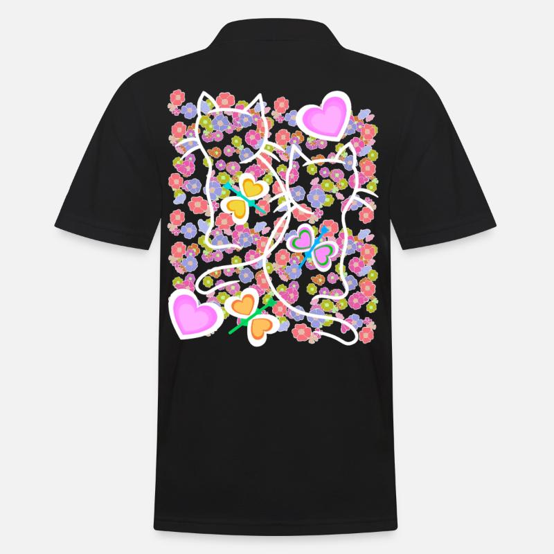 Printemps Été Chats Chat Papillons - Polo Homme - noir