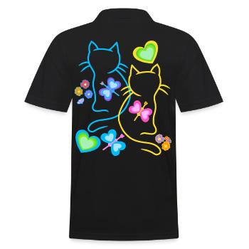 Spring Cats Retro 80s 90s Vintage Cats - Men's Polo Shirt - black - Back - Kai (181cm)