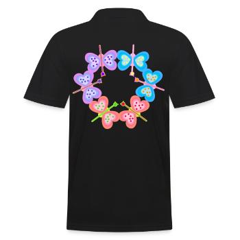 Bunt Farbenfreudig Insekten Schmetterlinge Kinder - Männer Poloshirt - Schwarz - Hinten - Kai (181cm)