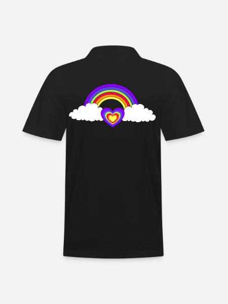 Rainbow Heart Hearts Love Valentine - Men's Polo Shirt - black