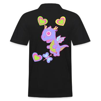 Baby Drache Drachen Kinder Kind Retro 80er 90er - Männer Poloshirt - Schwarz - Hinten - Kai (181cm)