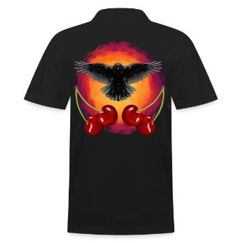 Rockabilly Crow Crows Cherry Cherries Fruit - Men's Polo Shirt - black - Back - Kai (181cm)