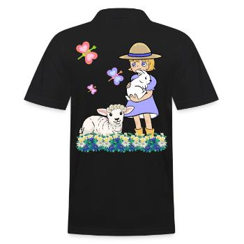 Children Child Girl Sheep Sheep Lamb Easter - Men's Polo Shirt - black - Back - Kai (181cm)