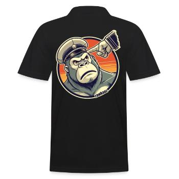 Strenger Affe mit Mütze bekommt den Finger - Männer Poloshirt - Schwarz - Hinten - Kai (181cm)