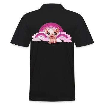 Regenbogen Ferkel Schwein himmlisch Wolken - Männer Poloshirt - Schwarz - Hinten - Kai (181cm)