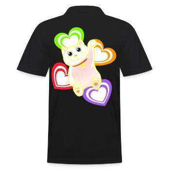 Katze Katzen Herz Herzen - Männer Poloshirt - Schwarz - Hinten - Kai (181cm)