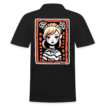 Stylized Cartoon Portrait – Artful Woman - Men's Polo Shirt - black - Back - Kai (181cm)