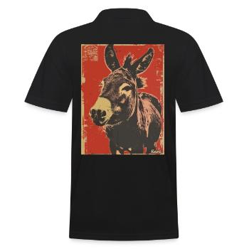 Retro Esel – Vintage Tiermotiv - Männer Poloshirt - Schwarz - Hinten - Kai (181cm)