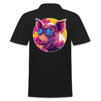 Cool pig with sunglasses - Men's Polo Shirt - black - Back - Kai (181cm)