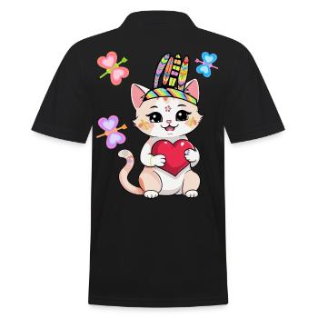 Hippie Cat Cats Kids Child Hippies - Men's Polo Shirt - black - Back - Kai (181cm)
