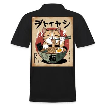 Kawaii Cat Ramen Noodles Anime Cat - Men's Polo Shirt - black - Back - Kai (181cm)
