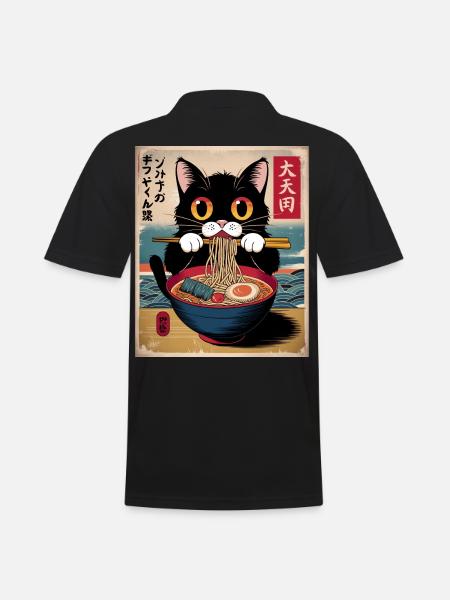 Kawaii Katze Ramen Nudeln Anime Katze - Männer Poloshirt - Schwarz