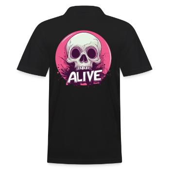 Skelett „Alive“ – Ironischer Totenkopf - Männer Poloshirt - Schwarz - Hinten - Kai (181cm)