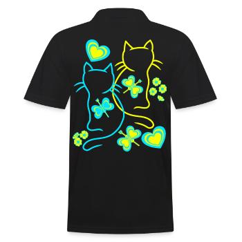 Retro Katzen Katze Vintage 80er 90er - Männer Poloshirt - Schwarz - Hinten - Kai (181cm)
