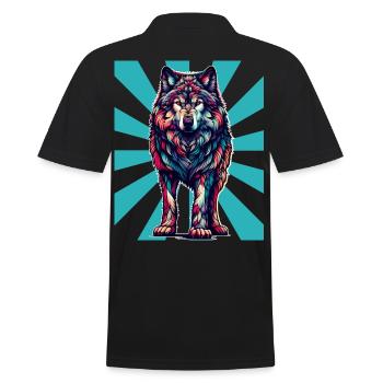 Retro Vintage Wolf Tattoo Wölfe - Männer Poloshirt - Schwarz - Hinten - Kai (181cm)