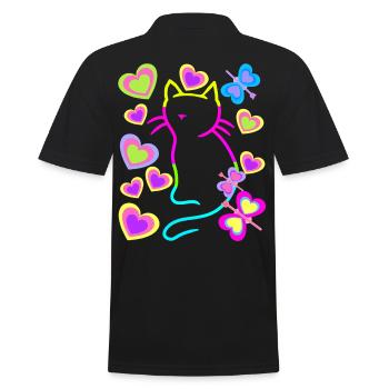 Retro Cat Cats Vintage 80s 90s Kids - Men's Polo Shirt - black - Back - Kai (181cm)