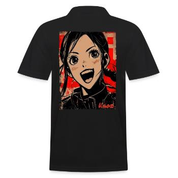 Lachendes Cartoon-Mädchen im Japan-Stil - Männer Poloshirt - Schwarz - Hinten - Kai (181cm)