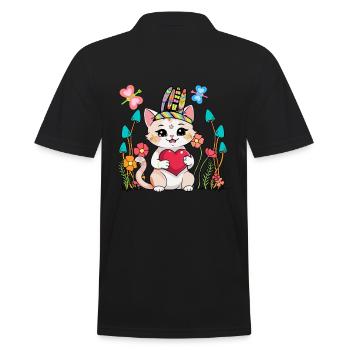 Hippie Katze Katzen Hippies Kätzchen - Männer Poloshirt - Schwarz - Hinten - Kai (181cm)