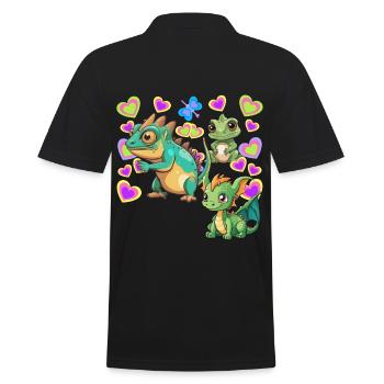 Dino Dinos Kind Kinder - Männer Poloshirt - Schwarz - Hinten - Kai (181cm)
