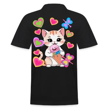 Katzen Katze Eis Eiskrem Kinder Kind Retro 80er - Männer Poloshirt - Schwarz - Hinten - Kai (181cm)