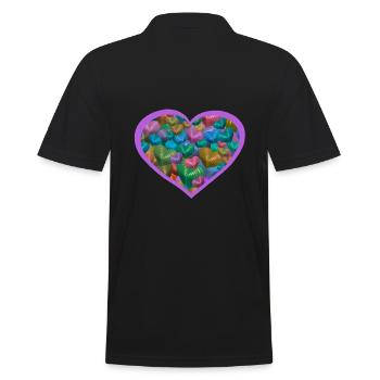 Herz Herzen bunt Valentinstag Muttertag - Männer Poloshirt - Schwarz - Hinten - Kai (181cm)