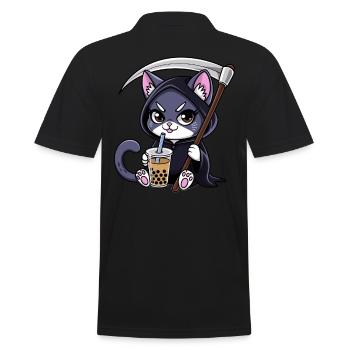 Sensenmann Katze Anime Katze Bubble Tea - Männer Poloshirt - Schwarz - Hinten - Kai (181cm)