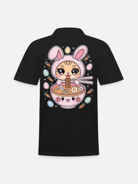 Easter Kawaii Anime Cat Ramen - Men's Polo Shirt - black