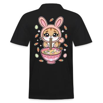 Easter Kawaii Anime Cat Ramen - Men's Polo Shirt - black - Back - Kai (181cm)