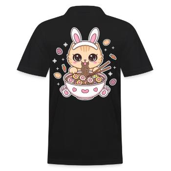 Easter Kawaii Anime Cat Ramen - Men's Polo Shirt - black - Back - Kai (181cm)