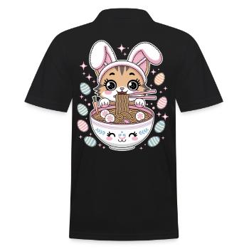 Easter Kawaii Anime Cat Ramen - Men's Polo Shirt - black - Back - Kai (181cm)
