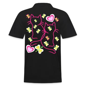 Cat Cats Kitten Valentine - Men's Polo Shirt - black - Back - Kai (181cm)