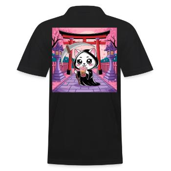 Sensenmann Anime Katze Kirschblüte - Männer Poloshirt - Schwarz - Hinten - Kai (181cm)
