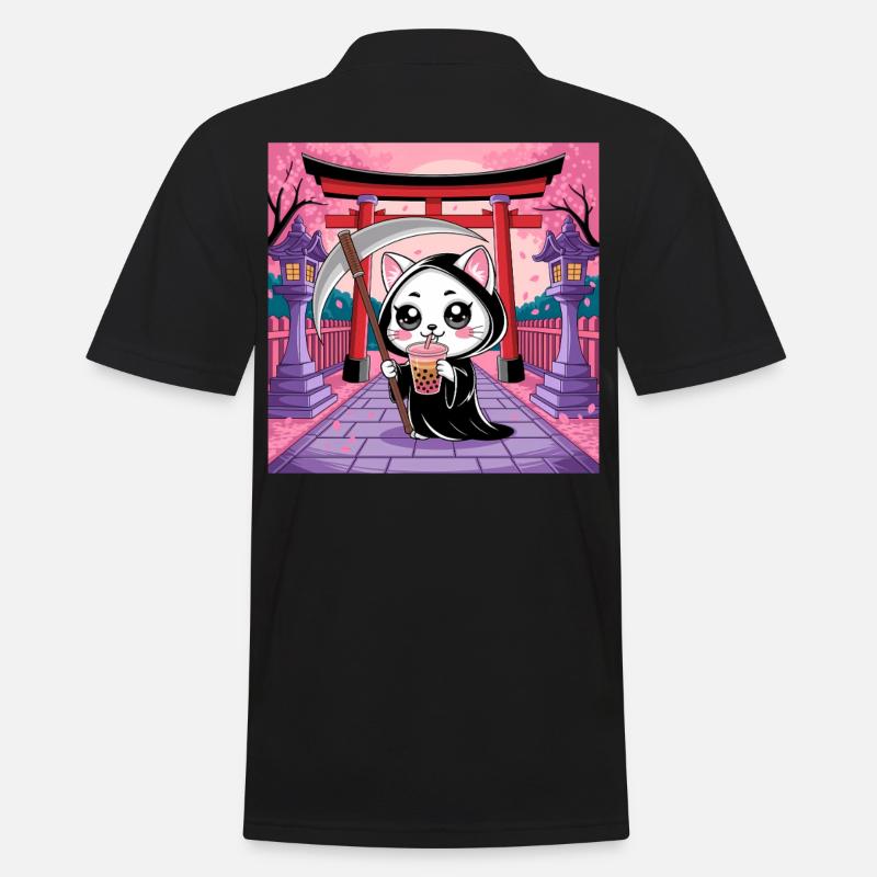 Sensenmann Anime Katze Kirschblüte - Männer Poloshirt - Schwarz