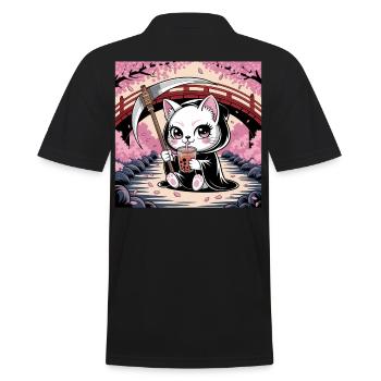 Grim Reaper Anime Cat Cherry Blossom - Men's Polo Shirt - black - Back - Kai (181cm)