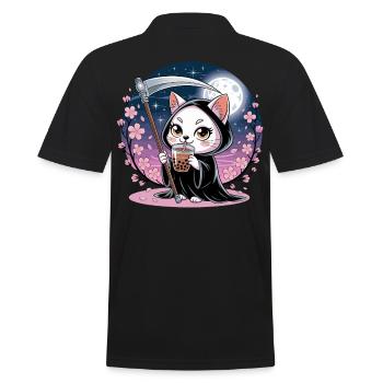 Sensenmann Anime Katze Kirschblüte - Männer Poloshirt - Schwarz - Hinten - Kai (181cm)