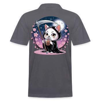Sensenmann Anime Katze Kirschblüte - Männer Poloshirt - Anthrazit - Hinten - Nico (186cm)