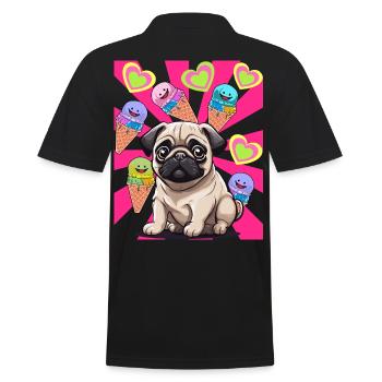 Dog Dog Pug Kids Child Cream Cream - Men's Polo Shirt - black - Back - Kai (181cm)
