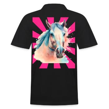 Pferd Pferde Pony Reiterin Retro - Männer Poloshirt - Schwarz - Hinten - Kai (181cm)