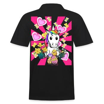 Ostern Einhorn Einhörner Küken Ostereier Retro - Männer Poloshirt - Schwarz - Hinten - Kai (181cm)