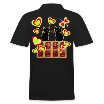 Retro Katzen Katzenfamilie Katze Kinder - Männer Poloshirt - Schwarz - Hinten - Kai (181cm)
