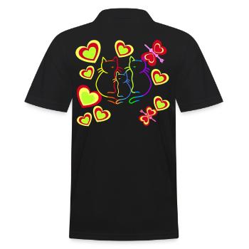 Retro Katzen Katzenfamilie Katze Kinder - Männer Poloshirt - Schwarz - Hinten - Kai (181cm)