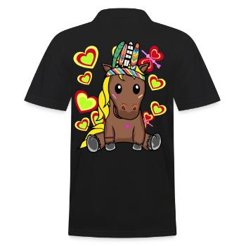 Hippie Pferd Pferde Pony Kinder Kind - Männer Poloshirt - Schwarz - Hinten - Kai (181cm)