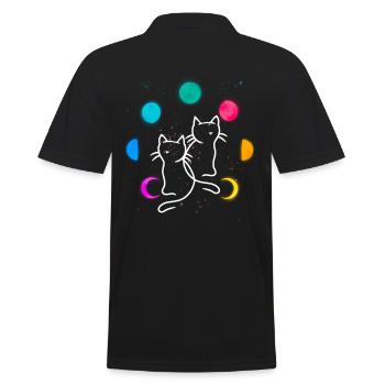 Retro Katzen Mondphase Mondphasen Katze Vintage - Männer Poloshirt - Schwarz - Hinten - Kai (181cm)