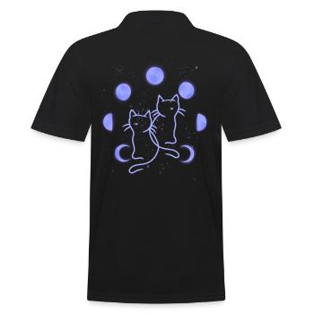 Cat Cats Moon Phase Moon Phases Universe - Men's Polo Shirt - black - Back - Kai (181cm)