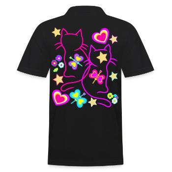 Cats Cat Retro Vintage 80s 90s Kids - Men's Polo Shirt - black - Back - Kai (181cm)