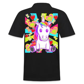Summer Retro Unicorn Unicorns Strawberries Fruit - Men's Polo Shirt - black - Back - Kai (181cm)