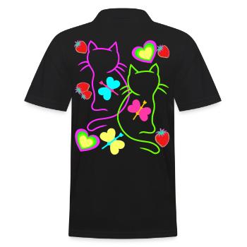 Chats rétro fraise été papillon coeur - Polo Homme - noir - Dos - Kai (181cm)