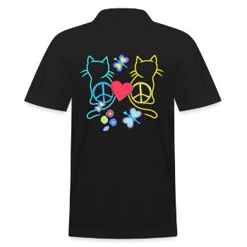Retro Hippie Katzen Peace Katze Vintage Hippies - Männer Poloshirt - Schwarz - Hinten - Kai (181cm)