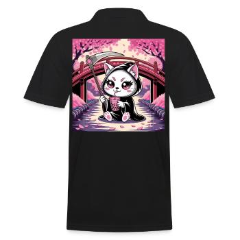 Sensenmann Anime Katze Kirschblüte - Männer Poloshirt - Schwarz - Hinten - Kai (181cm)